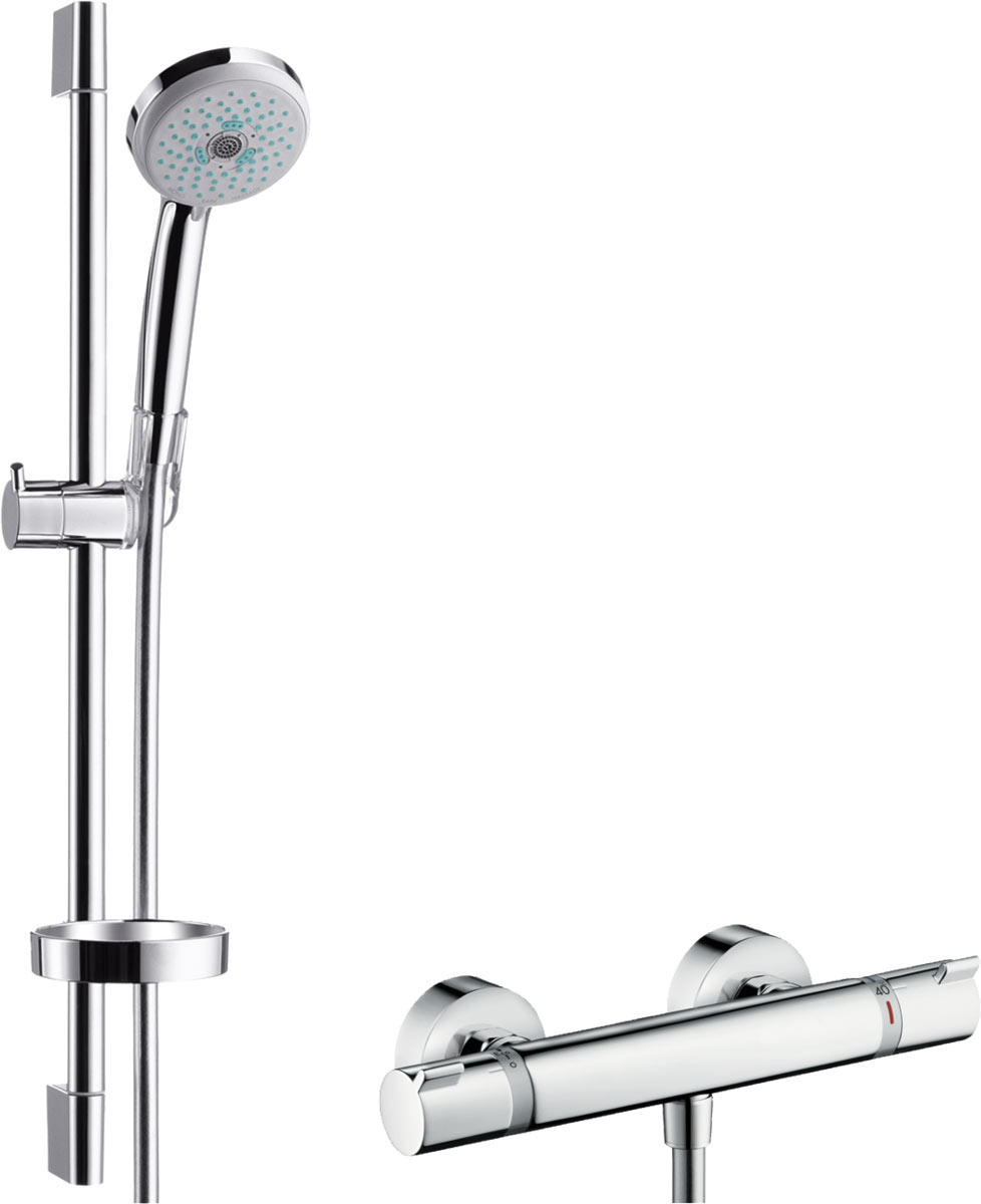 Hansgrohe Croma 100 Falsíkon kívüli zuhanyrendszer Multi Ecostat Comfort termosztáttal és 65 cm-es zuhanyrúddal 