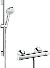 Hansgrohe Crometta 100 Falsíkon kívüli zuhanyrendszer Vario 65 cm-es zuhanyrúddal és Ecostat universal termosztáttal 