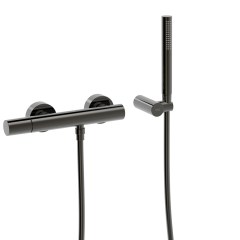 Tres Study Exclusive fali zuhany csaptelep, szatén tömlős kézizuhannyal, metallic black 26116701KM