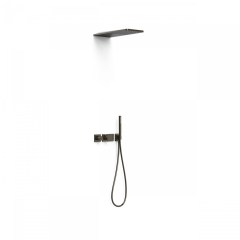 Tres Study Exclusive falba süllyesztett termosztátos zuhany csaptelep, esőztetővel, kézizuhannyal, black bronze  20735202KMB