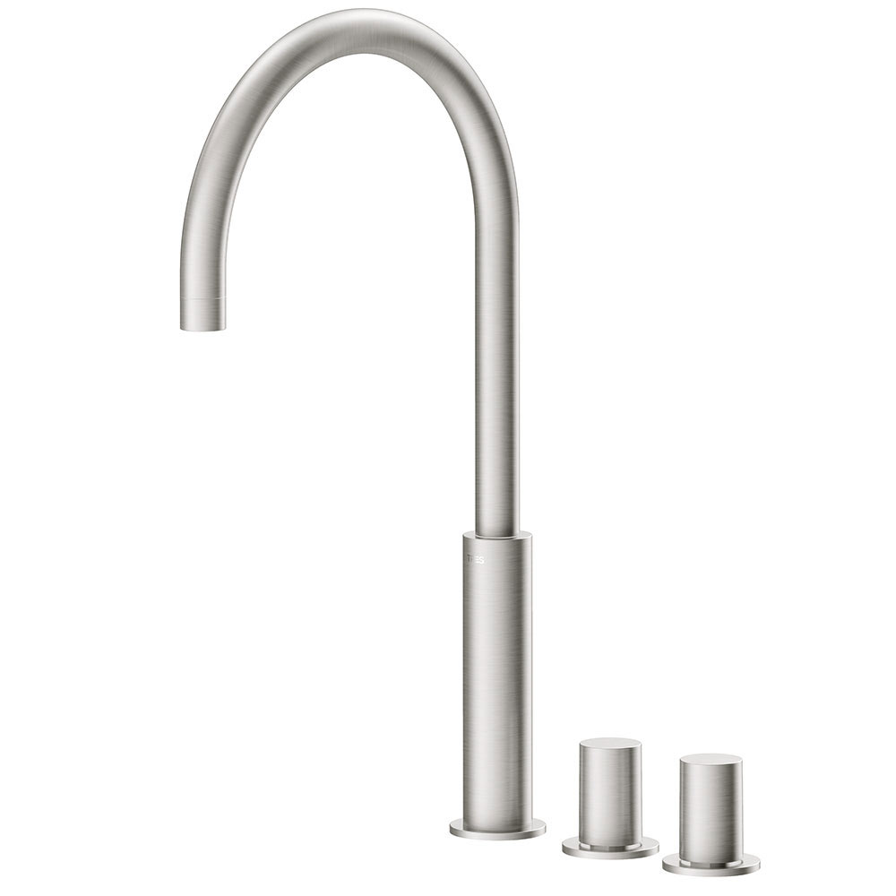 Tres Project-Tres peremre szerelhető, magasított, háromüléses mosdó csaptelep steel 06110502AC