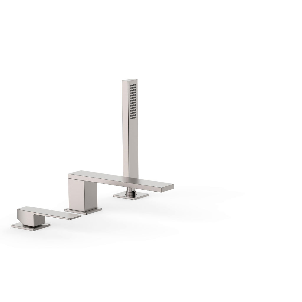 Tres Slim Exclusive peremre szerelhető, 3 üléses  kádcsaptelep, 180 mm-es kifolyóval, kézizuhannyal, steel 20216103AC
