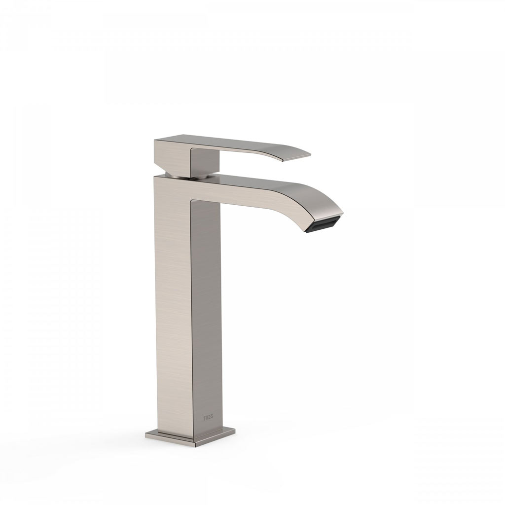 Tres Cuadro Exclusive magasított egykaros mosdó csaptelep, cascade kifolyóval steel  00661001AC