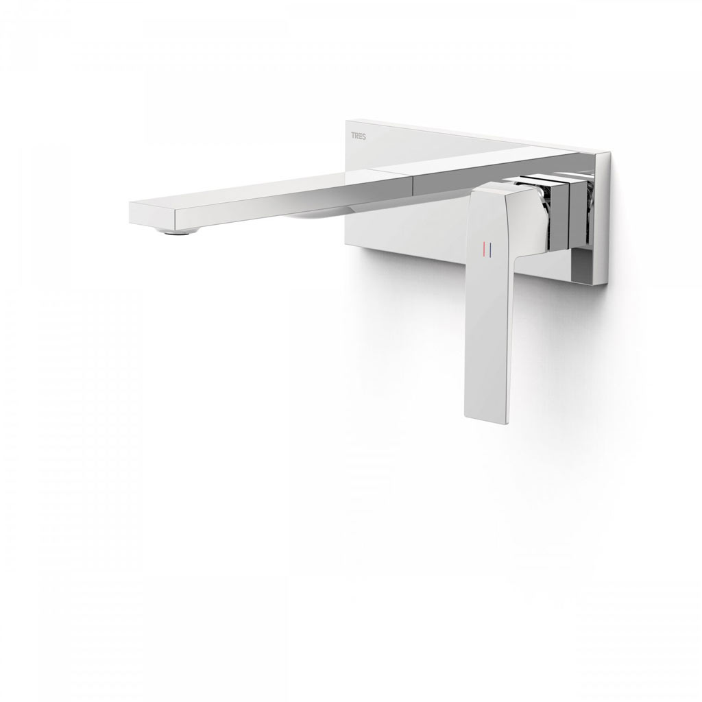 Tres Slim Exclusive falba süllyesztett egykaros mosdó csaptelep, 180 mm-es kiömlővel, leeresztővel, króm  20230011