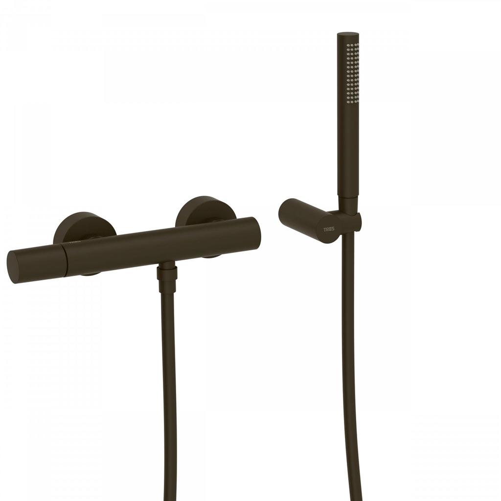 Tres Study Exclusive fali zuhany csaptelep, szatén tömlős kézizuhannyal, black bronze 26116701KMB