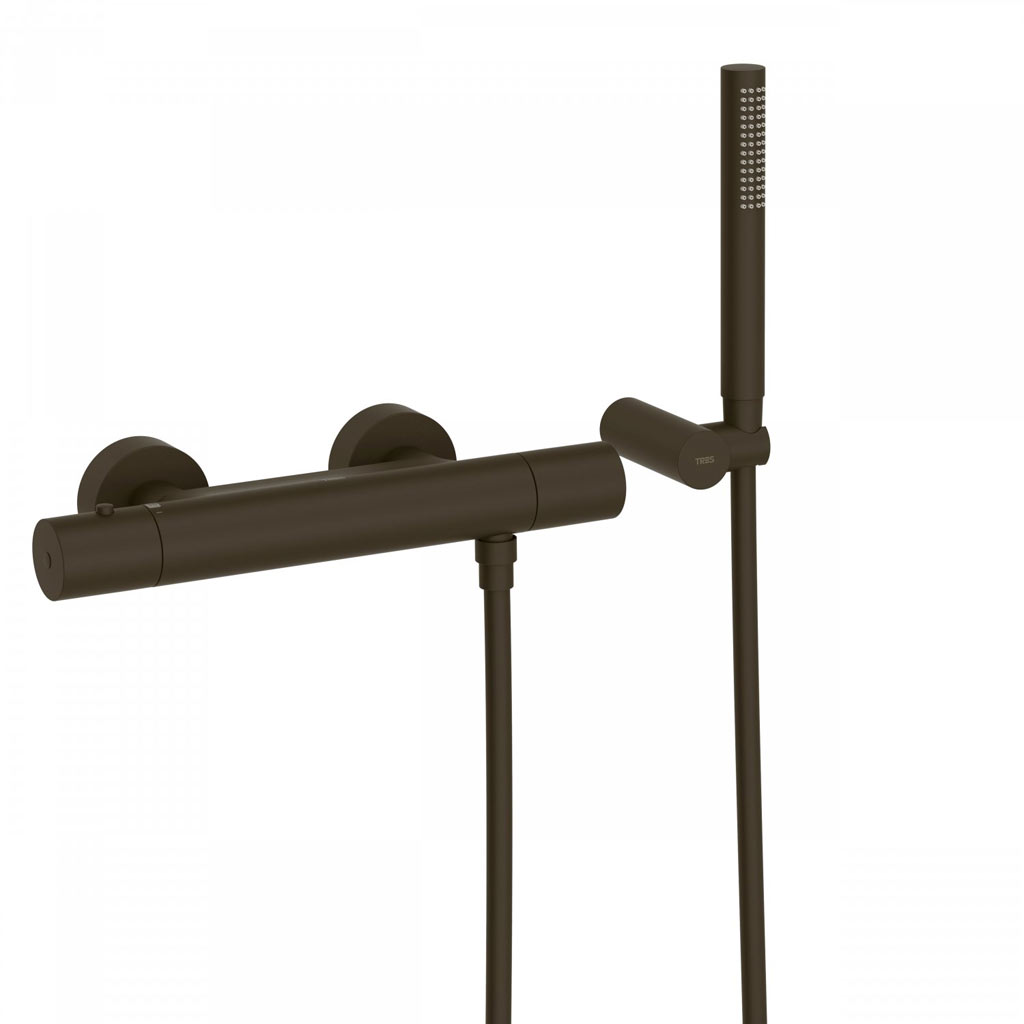 Tres Study Exclusive fali termosztátos zuhany csaptelep, kézizuhannyal, black bronze 26116209KMB