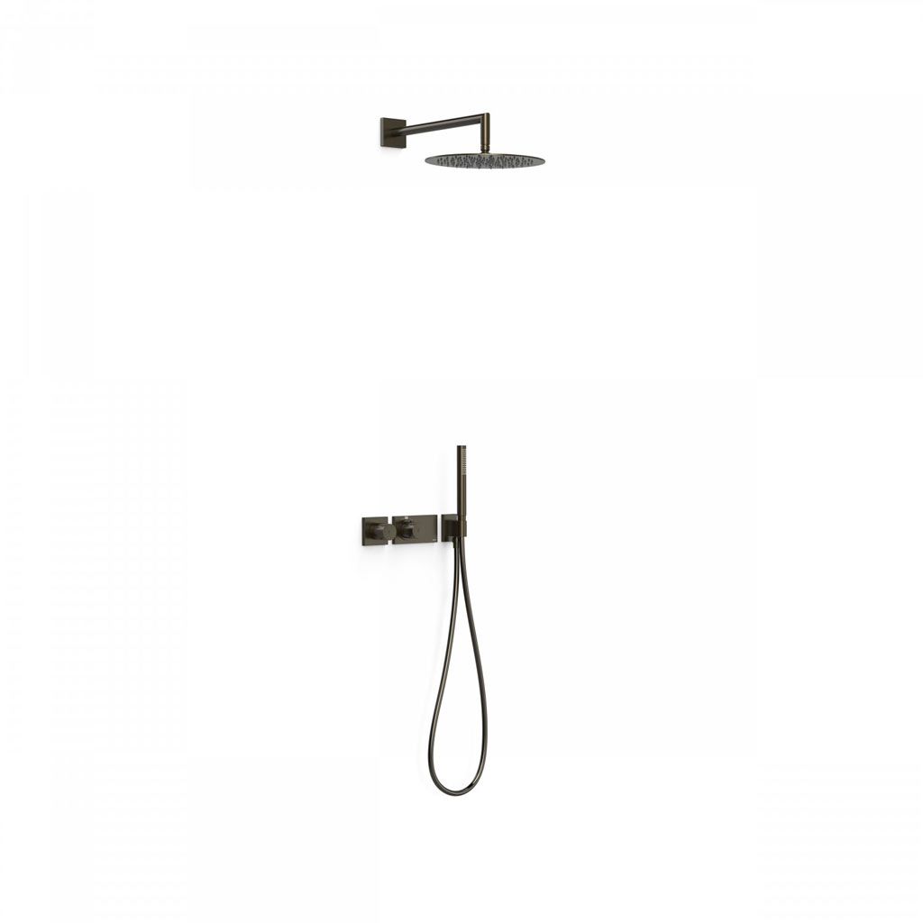 Tres Study Exclusive falba süllyesztett termosztátos zuhany csaptelep, esőztetővel, kézizuhannyal, black bronze  20735201KMB